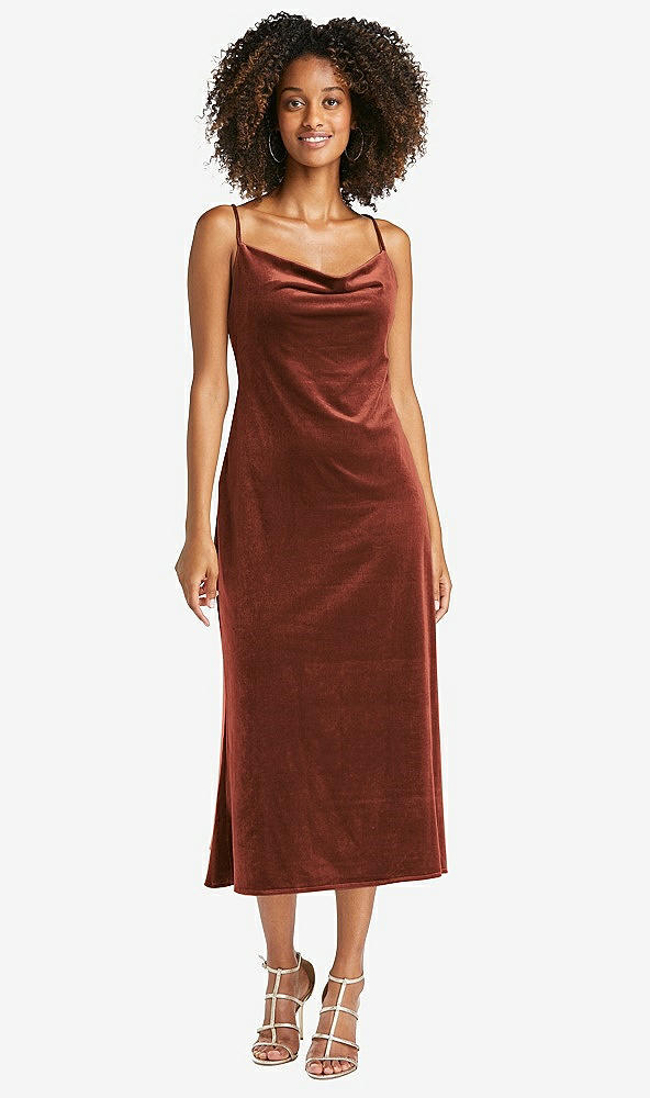 Front View - Auburn Moon Cowl-Neck Convertible Velvet Midi Slip Dress - Isa