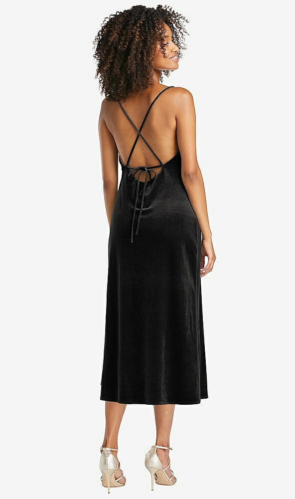 Back View - Black Cowl-Neck Convertible Velvet Midi Slip Dress - Isa