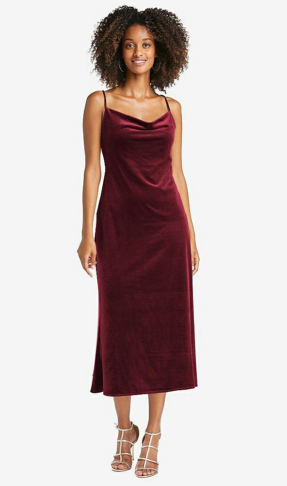 Front View - Cabernet Cowl-Neck Convertible Velvet Midi Slip Dress - Isa