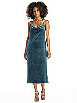 Alt View 1 Thumbnail - Dutch Blue Cowl-Neck Convertible Velvet Midi Slip Dress - Isa