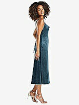 Side View Thumbnail - Dutch Blue Cowl-Neck Convertible Velvet Midi Slip Dress - Isa