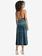 Rear View Thumbnail - Dutch Blue Cowl-Neck Convertible Velvet Midi Slip Dress - Isa