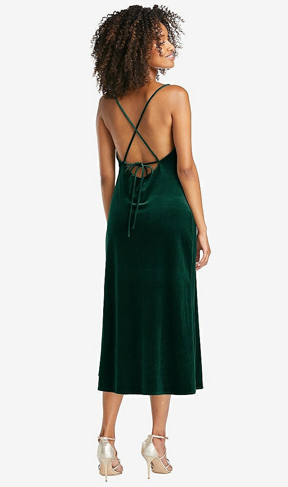 Back View - Evergreen Cowl-Neck Convertible Velvet Midi Slip Dress - Isa