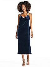 Alt View 1 Thumbnail - Midnight Navy Cowl-Neck Convertible Velvet Midi Slip Dress - Isa