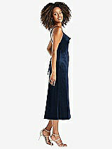 Side View Thumbnail - Midnight Navy Cowl-Neck Convertible Velvet Midi Slip Dress - Isa
