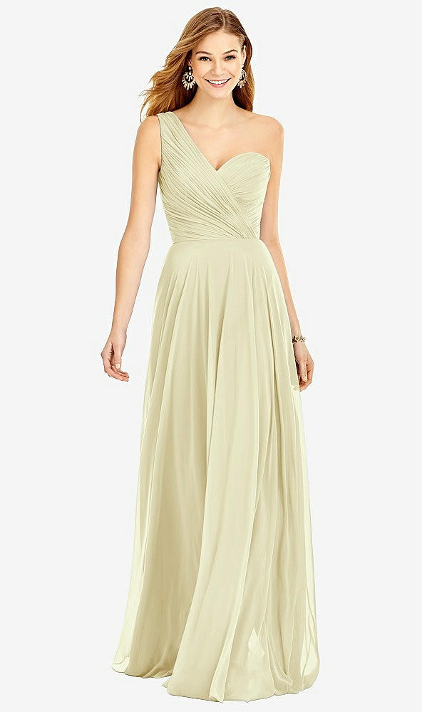 Front View - Butter Yellow One-Shoulder Draped Chiffon Maxi Dress - Dani