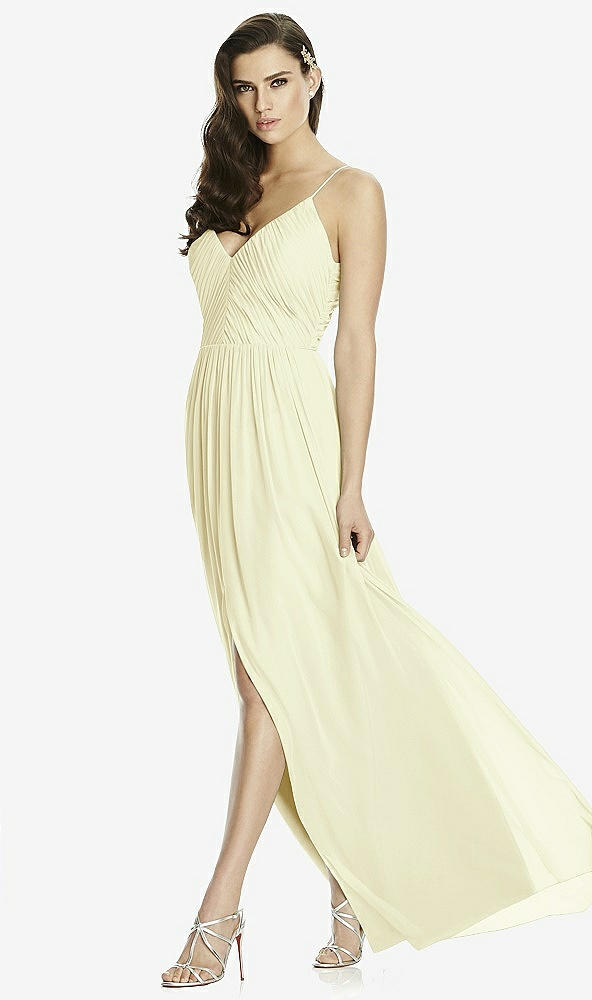Front View - Butter Yellow Deep V-Back Shirred Maxi Dress - Ensley