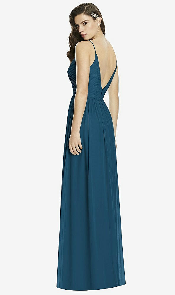 Back View - Atlantic Blue Deep V-Back Shirred Maxi Dress - Ensley