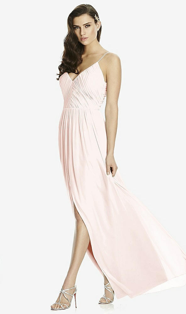 Front View - Blush Deep V-Back Shirred Maxi Dress - Ensley