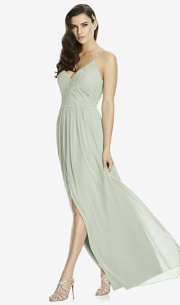 Front View - Celadon Deep V-Back Shirred Maxi Dress - Ensley