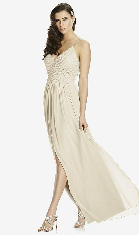 Front View - Champagne Deep V-Back Shirred Maxi Dress - Ensley
