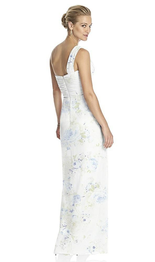 Back View - Bleu Garden One-Shoulder Draped Maxi Dress with Front Slit - Aeryn