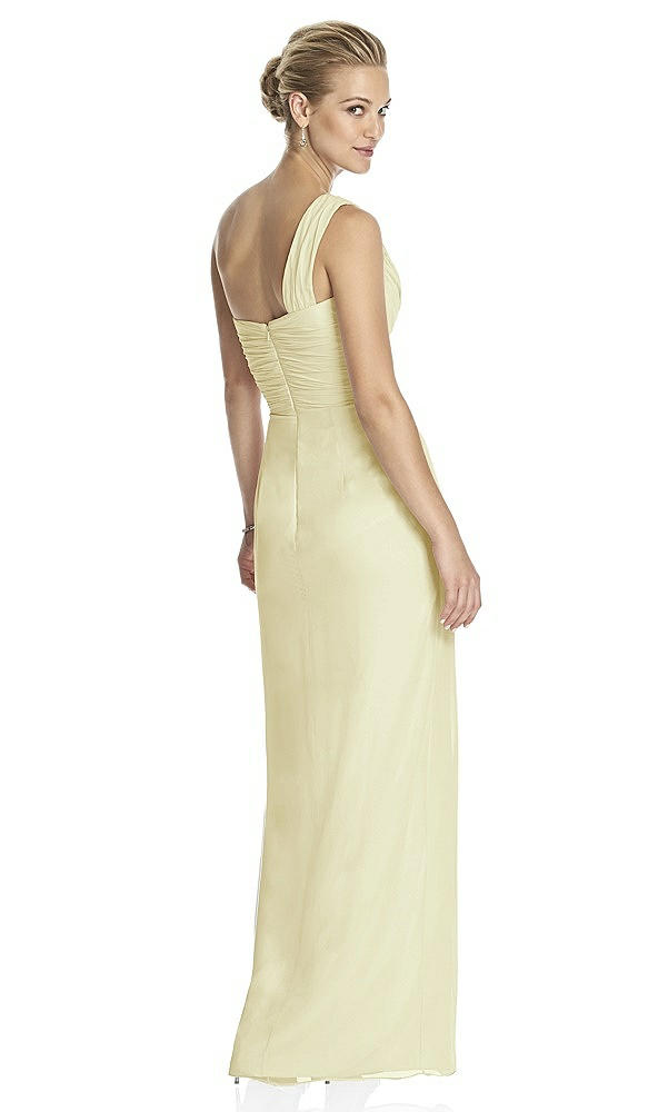 Back View - Butter Yellow One-Shoulder Draped Maxi Dress with Front Slit - Aeryn