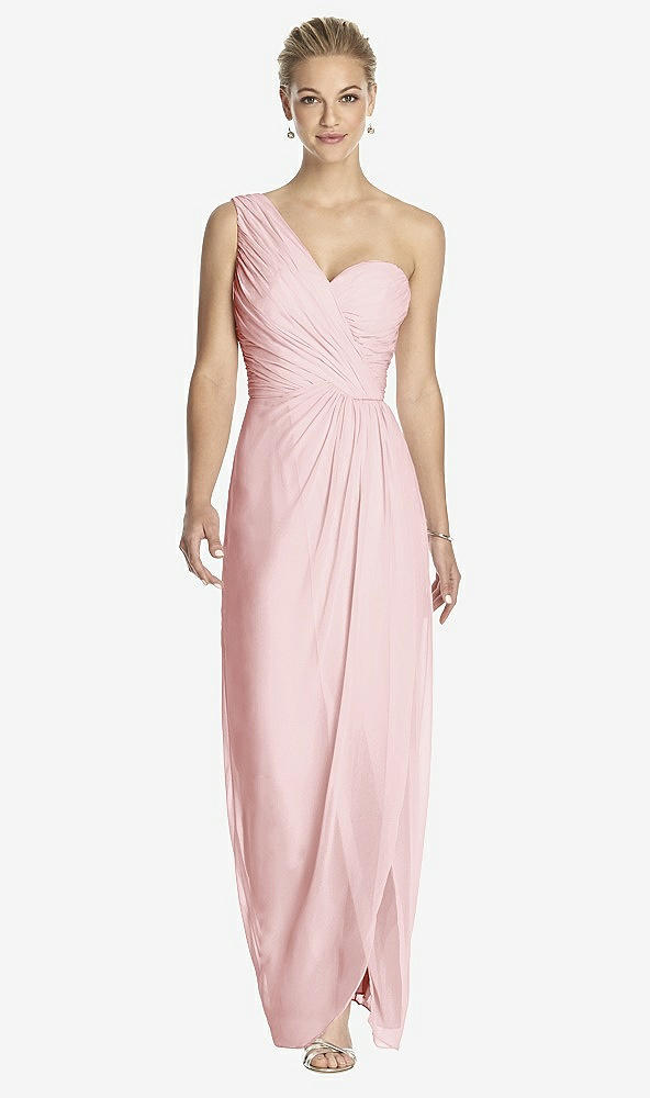 Front View - Ballet Pink One-Shoulder Draped Maxi Dress with Front Slit - Aeryn