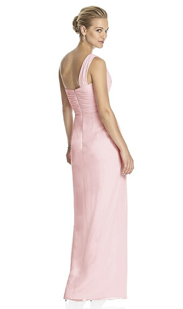 Back View - Ballet Pink One-Shoulder Draped Maxi Dress with Front Slit - Aeryn