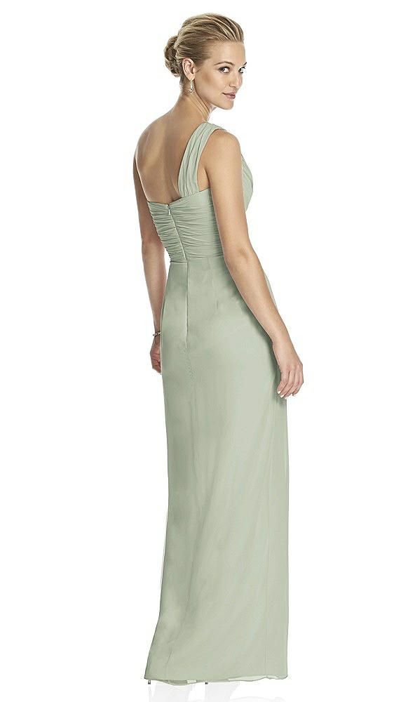 Back View - Celadon One-Shoulder Draped Maxi Dress with Front Slit - Aeryn