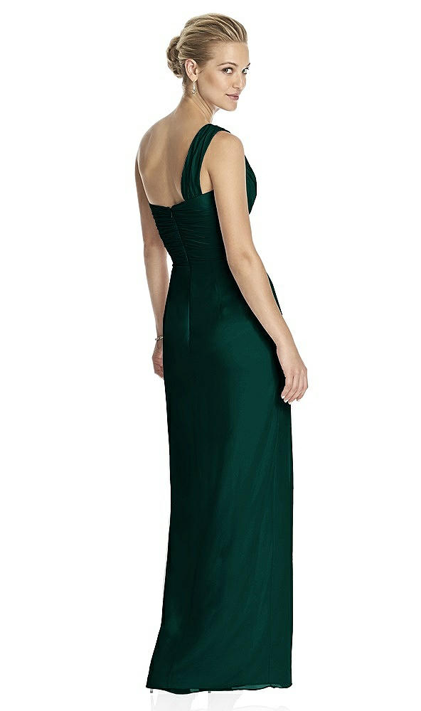 Back View - Evergreen One-Shoulder Draped Maxi Dress with Front Slit - Aeryn