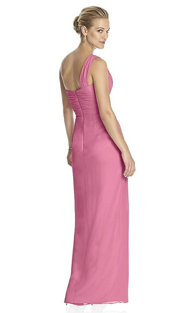 Back View - Orchid Pink One-Shoulder Draped Maxi Dress with Front Slit - Aeryn