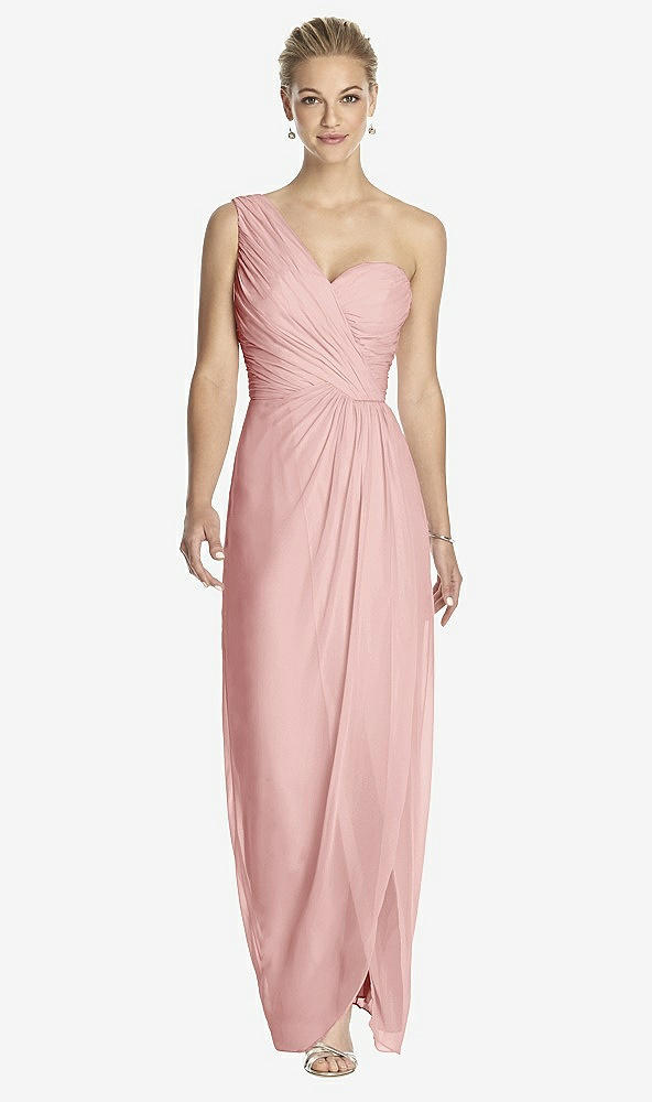 Front View - Rose One-Shoulder Draped Maxi Dress with Front Slit - Aeryn