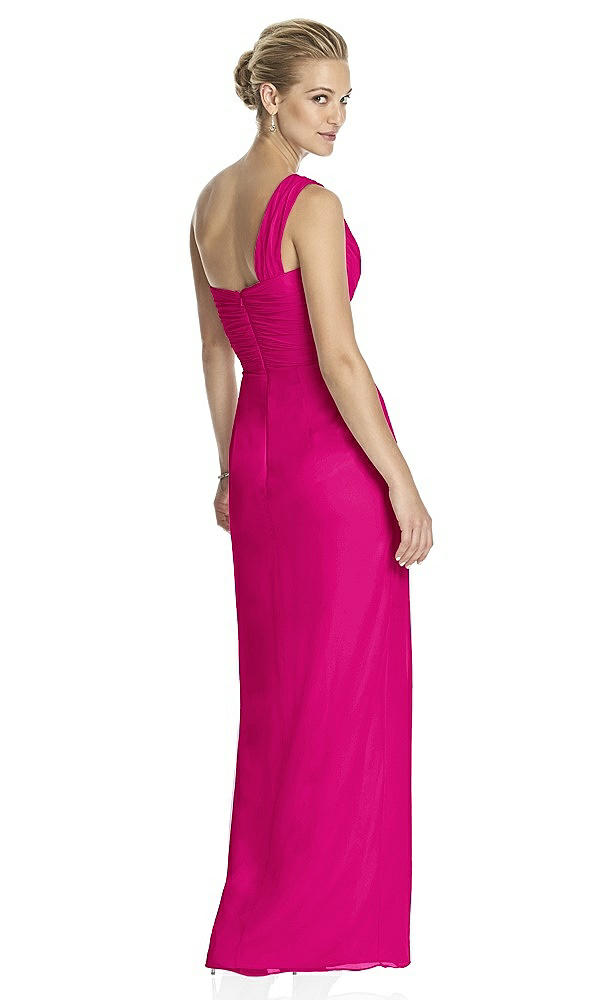 Back View - Think Pink One-Shoulder Draped Maxi Dress with Front Slit - Aeryn