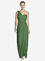 Front View Thumbnail - Vineyard Green One-Shoulder Draped Maxi Dress with Front Slit - Aeryn