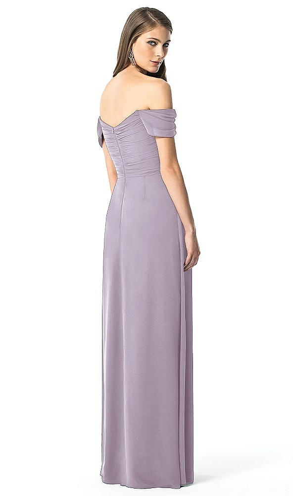 Back View - Lilac Haze Off-the-Shoulder Ruched Chiffon Maxi Dress - Alessia