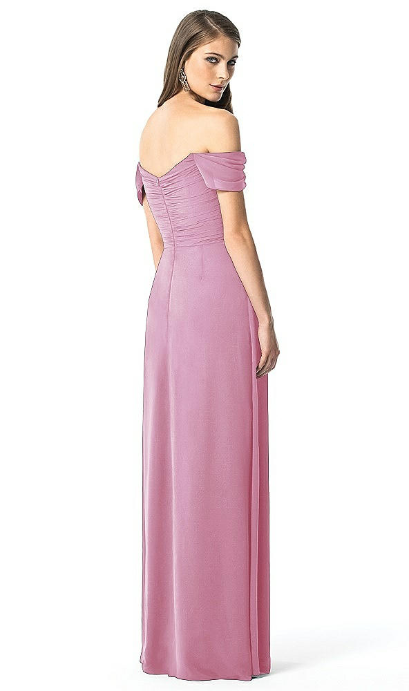Back View - Powder Pink Off-the-Shoulder Ruched Chiffon Maxi Dress - Alessia