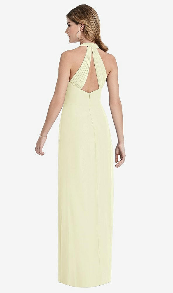 Back View - Butter Yellow V-Neck Halter Chiffon Maxi Dress - Taryn