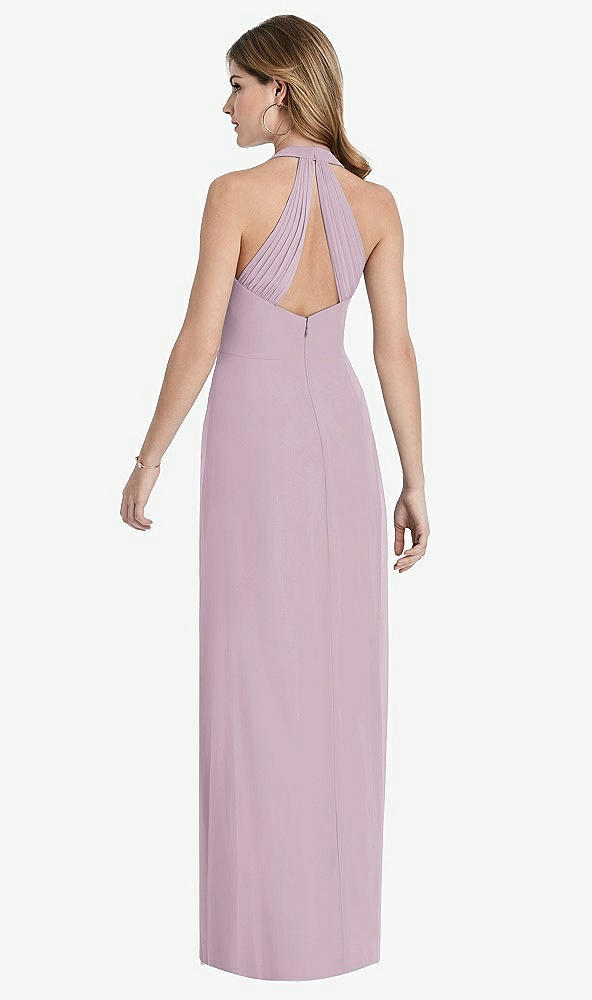 Back View - Suede Rose V-Neck Halter Chiffon Maxi Dress - Taryn