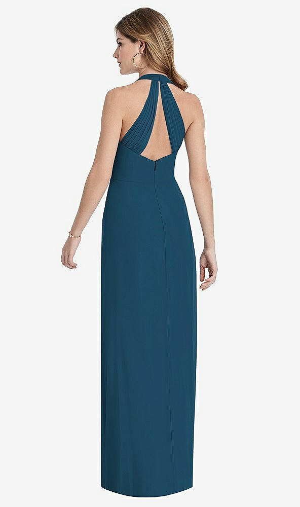 Back View - Atlantic Blue V-Neck Halter Chiffon Maxi Dress - Taryn
