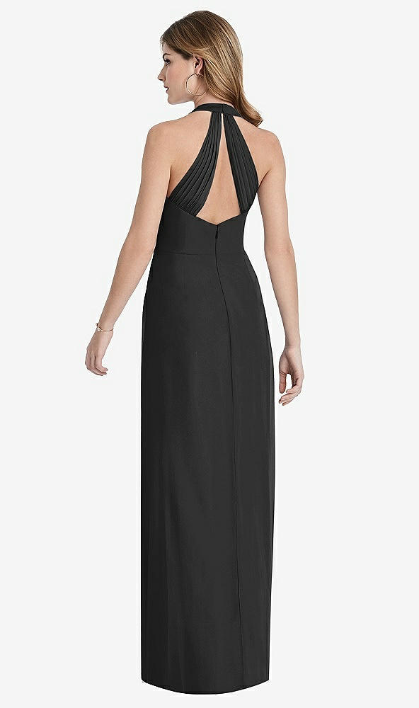 Back View - Black V-Neck Halter Chiffon Maxi Dress - Taryn