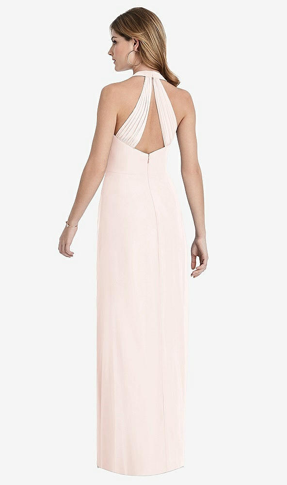 Back View - Blush V-Neck Halter Chiffon Maxi Dress - Taryn