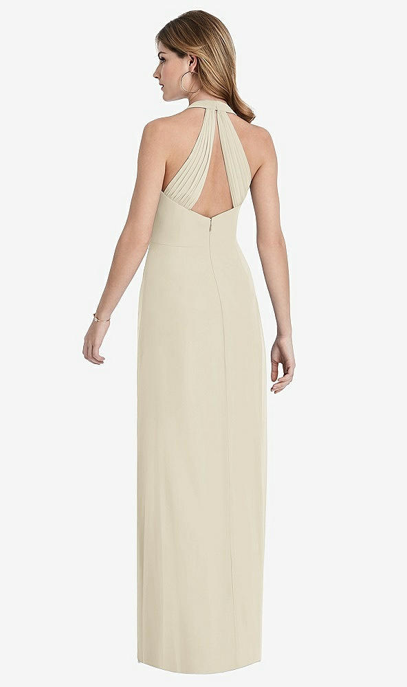 Back View - Champagne V-Neck Halter Chiffon Maxi Dress - Taryn