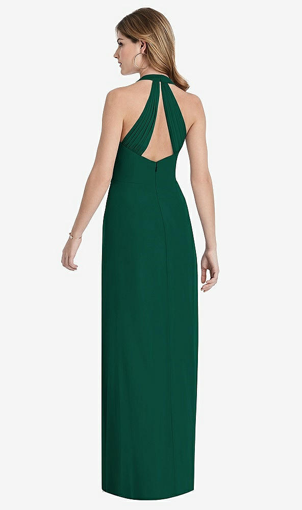 Back View - Hunter Green V-Neck Halter Chiffon Maxi Dress - Taryn