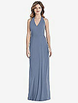 Front View Thumbnail - Larkspur Blue V-Neck Halter Chiffon Maxi Dress - Taryn