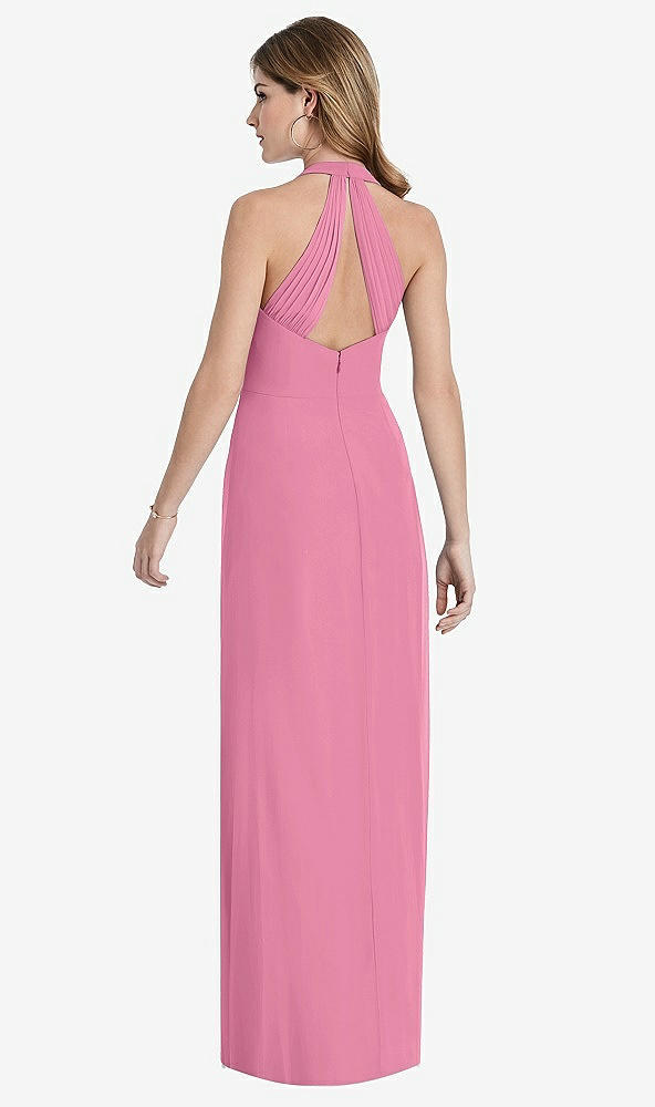 Back View - Orchid Pink V-Neck Halter Chiffon Maxi Dress - Taryn