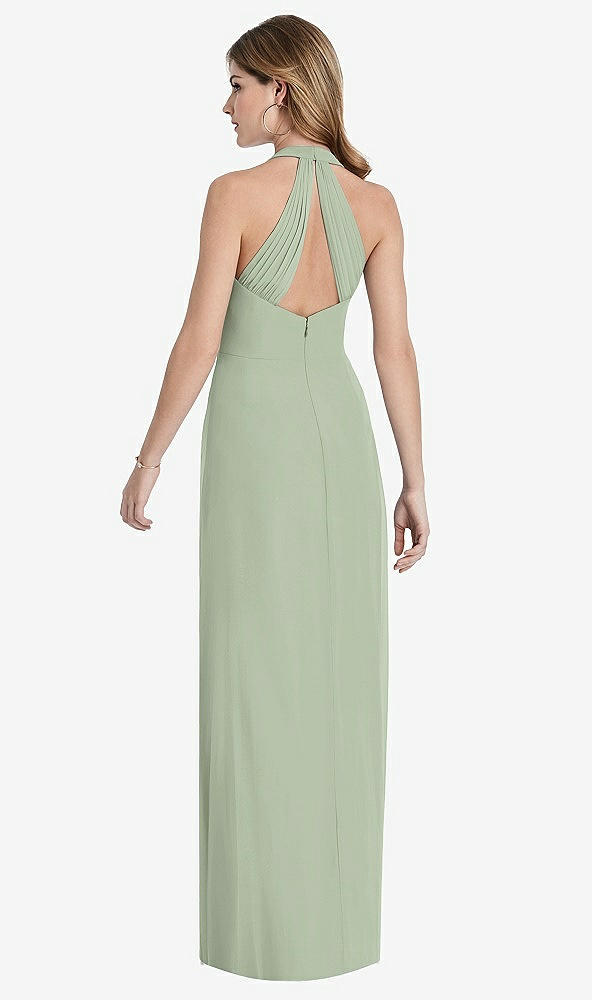 Back View - Sage V-Neck Halter Chiffon Maxi Dress - Taryn