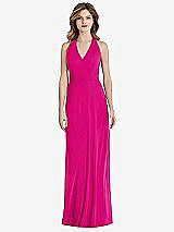 Front View Thumbnail - Think Pink V-Neck Halter Chiffon Maxi Dress - Taryn