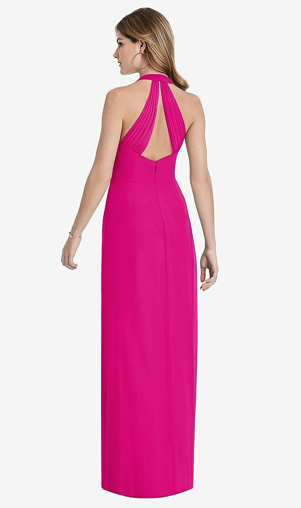 Back View - Think Pink V-Neck Halter Chiffon Maxi Dress - Taryn