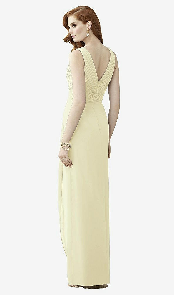 Back View - Butter Yellow Sleeveless Draped Faux Wrap Maxi Dress - Dahlia