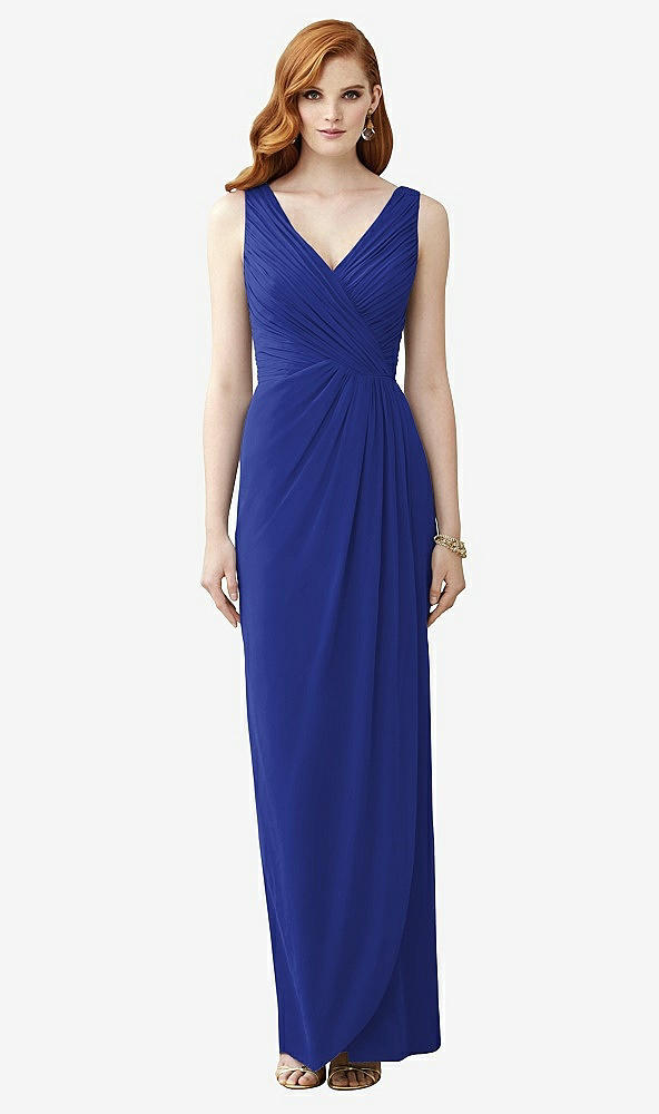 Front View - Cobalt Blue Sleeveless Draped Faux Wrap Maxi Dress - Dahlia