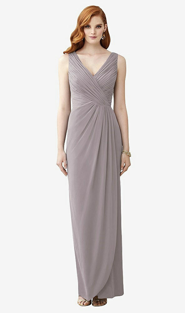 Front View - Cashmere Gray Sleeveless Draped Faux Wrap Maxi Dress - Dahlia