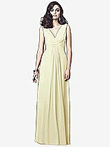 Front View Thumbnail - Butter Yellow Draped V-Neck Shirred Chiffon Maxi Dress - Ari