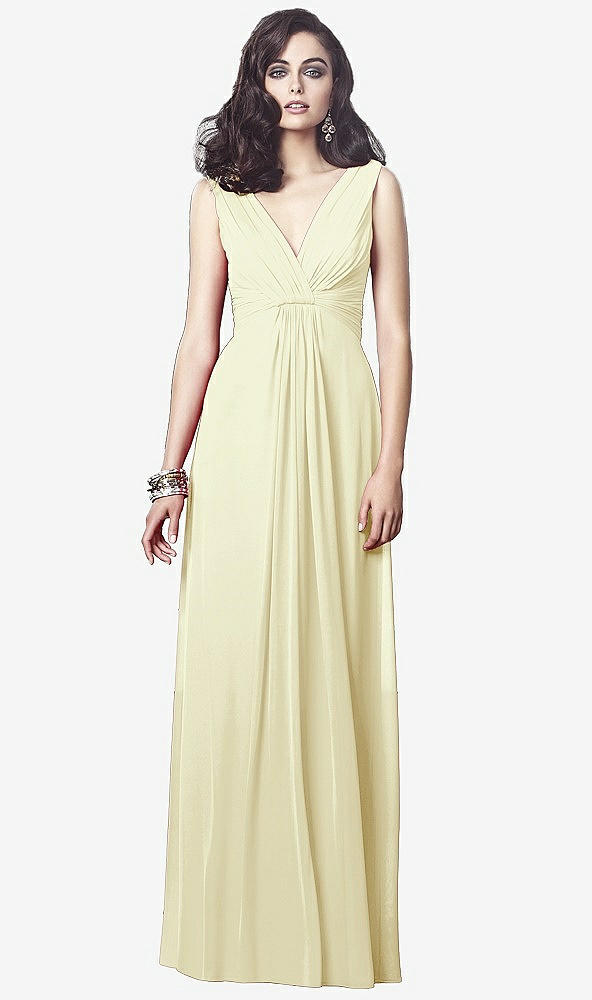 Front View - Butter Yellow Draped V-Neck Shirred Chiffon Maxi Dress - Ari