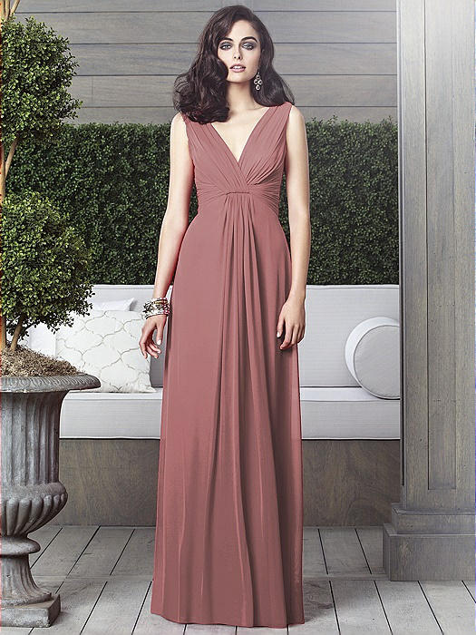 Draped V-Neck Shirred Chiffon Maxi Dress - Ari