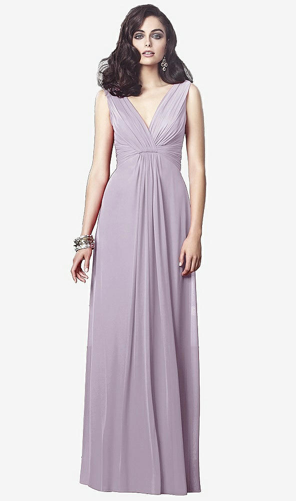 Front View - Lilac Haze Draped V-Neck Shirred Chiffon Maxi Dress - Ari