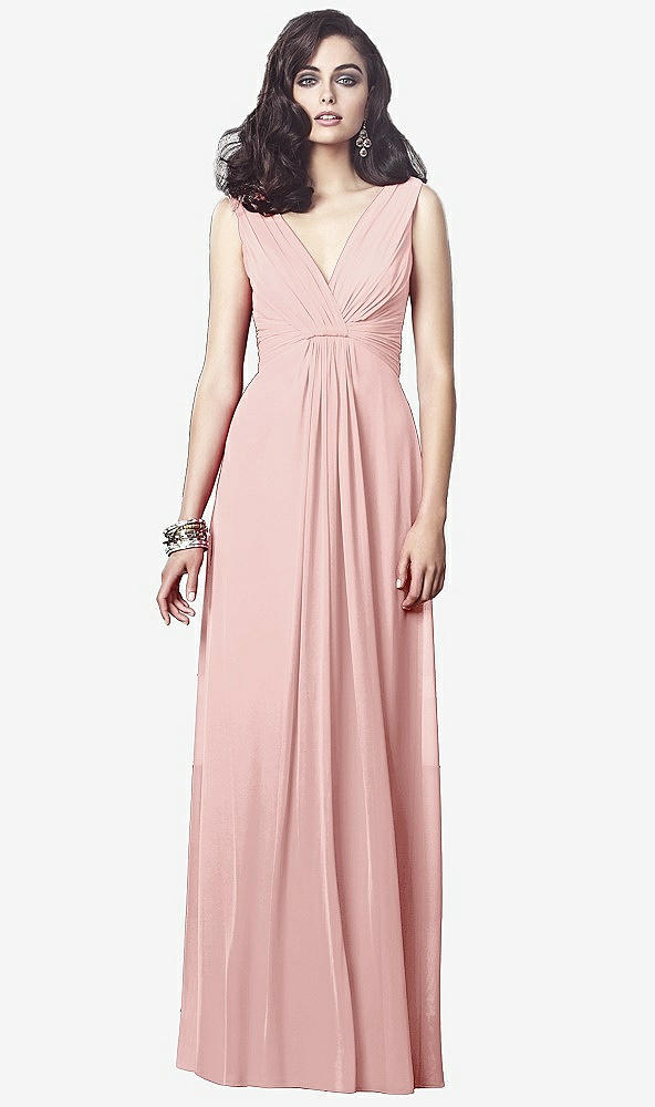 Front View - Rose Draped V-Neck Shirred Chiffon Maxi Dress - Ari