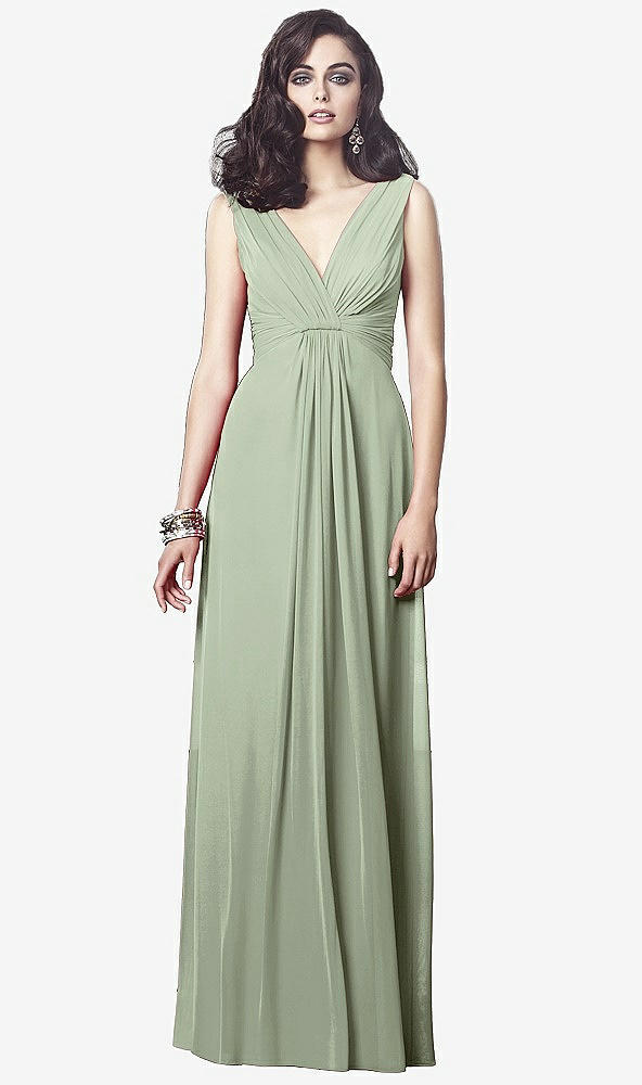 Front View - Sage Draped V-Neck Shirred Chiffon Maxi Dress - Ari