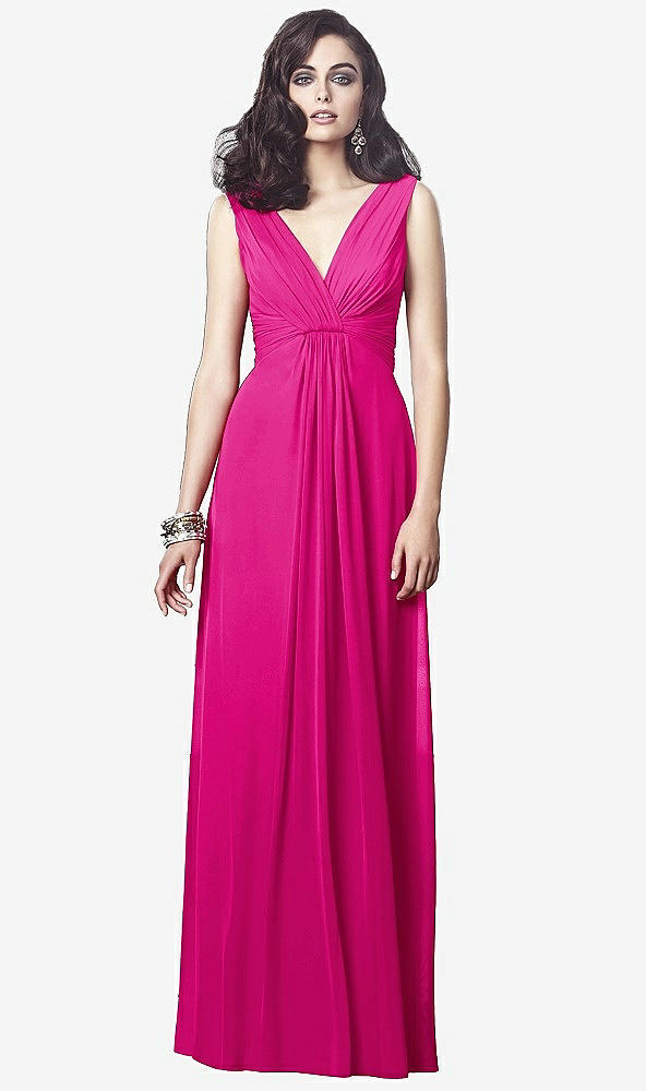 Front View - Think Pink Draped V-Neck Shirred Chiffon Maxi Dress - Ari