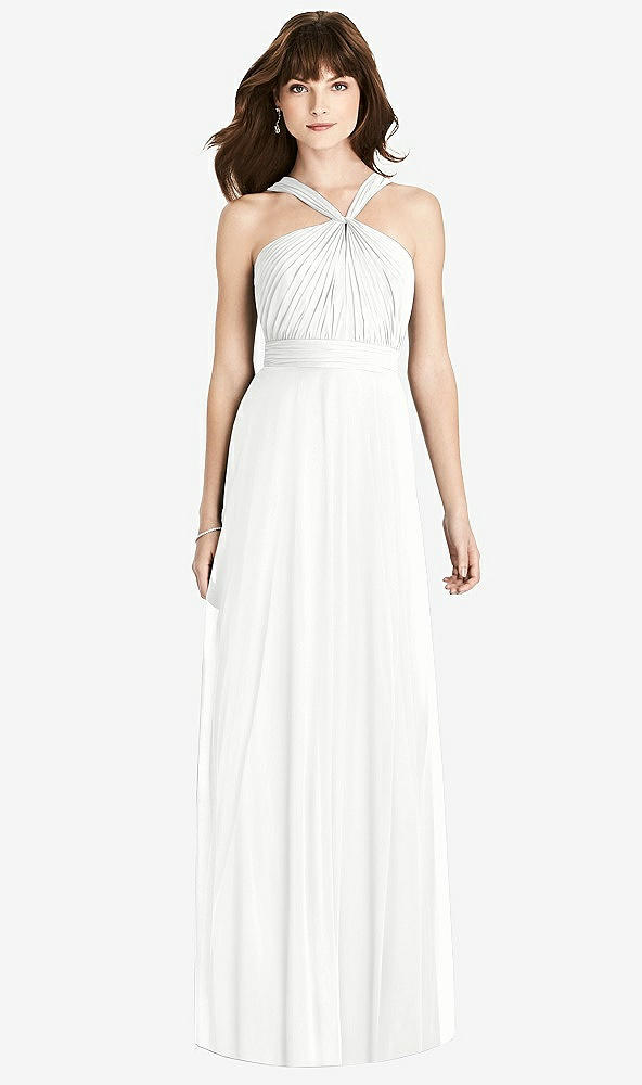 Front View - White Twist Halter Chiffon Maxi Dress - James